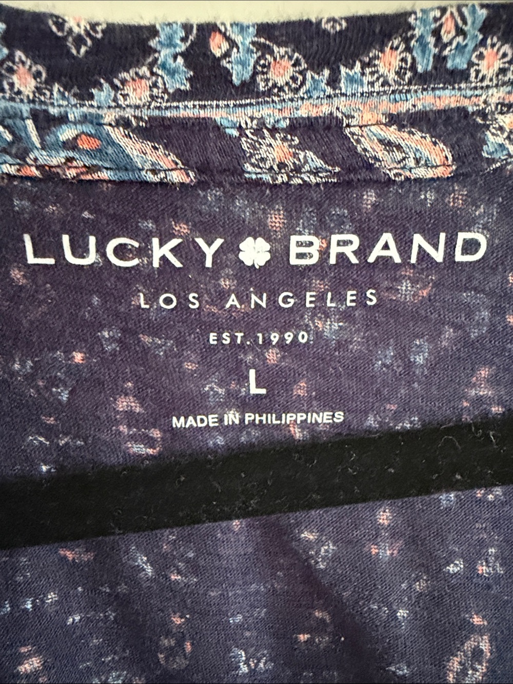 Lucky Brand Navy Paisley Women's Top Dolman Sleeves Boho Coastal Flowy Large - Picture 3 of 9